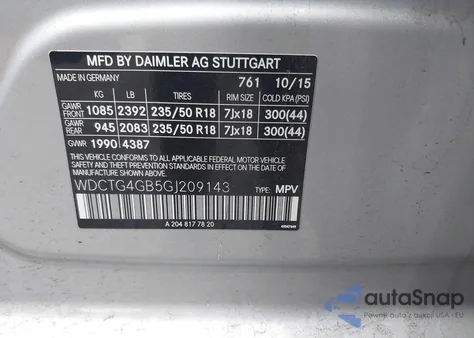 2016 Mercedes-Benz Gla 250 4Matic из США, поврежденный, VIN WDCTG4GB5GJ209143